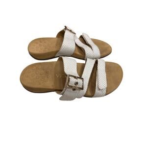 Vionic Skylar Women Size 7 White Leather Faux Snakeskin Slip On Sandals Slides
